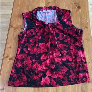Floral Sleeveless Top - Red and Black